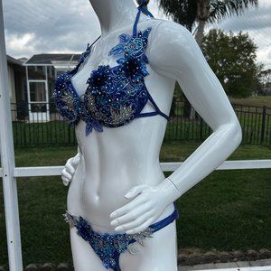 WFBB Blue Competition Show Bikini Crystals S